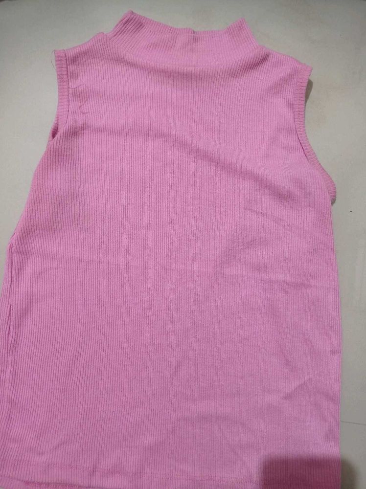 Pink Sleeveless Mock Neck Top