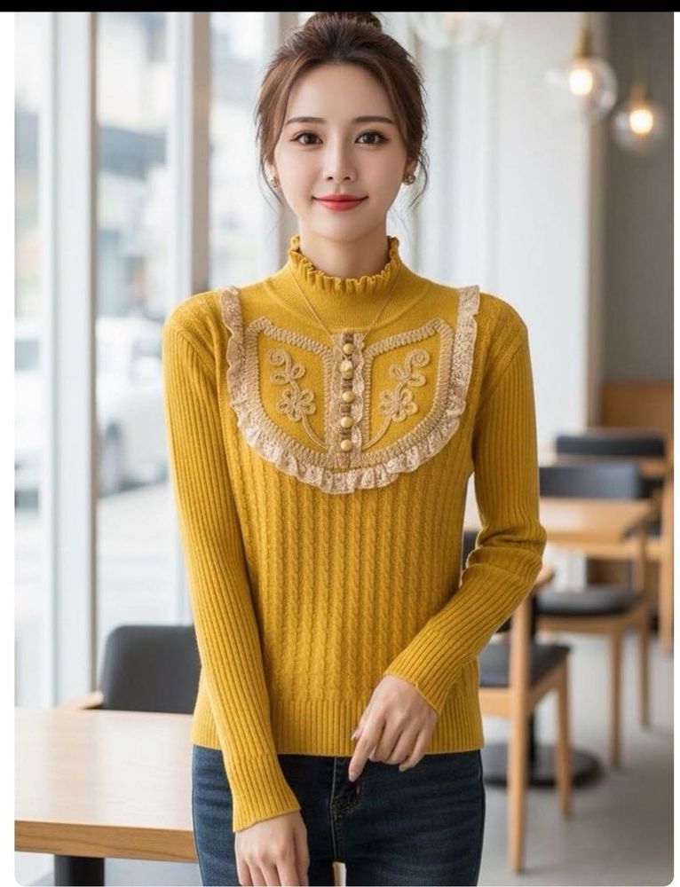 Elegant Ruffled Neck Knit Top