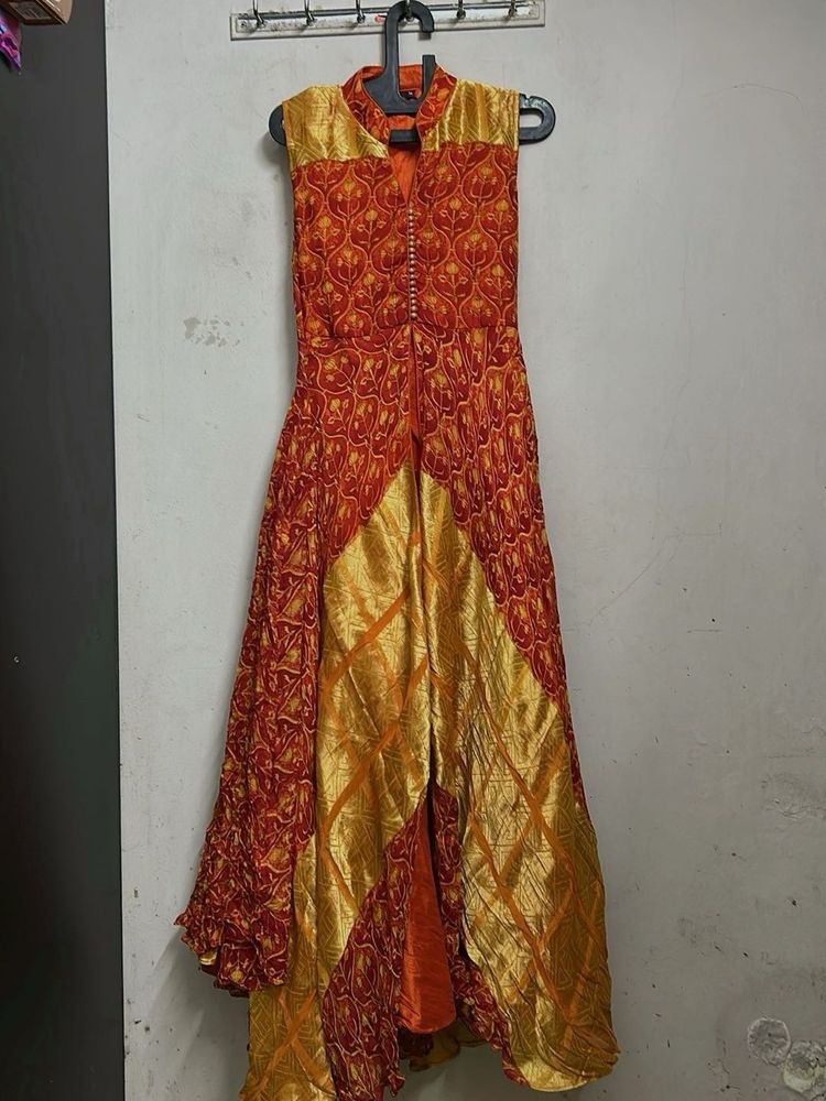 Orange &amp; Gold Patterned Dress