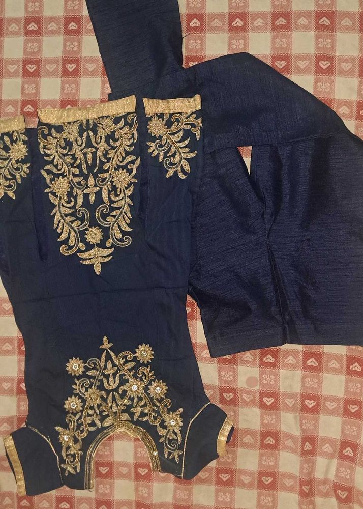 Elegant Navy Blue Embroidered Indian Outfit