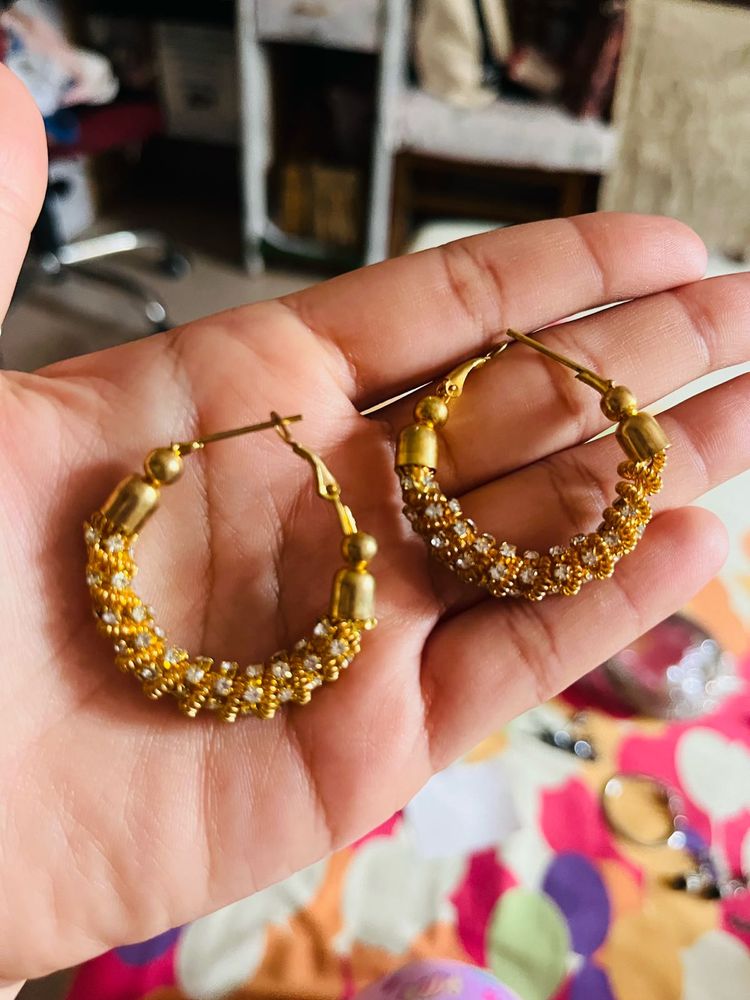 Gold &amp; Crystal Hoop Earrings