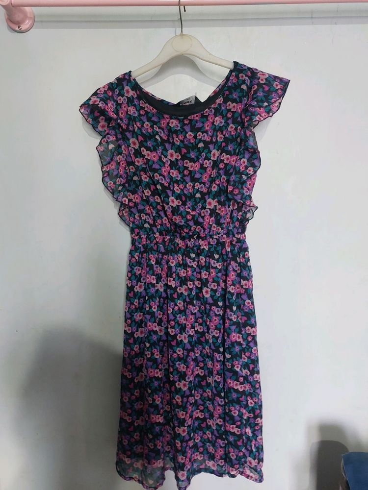 Max Printed Ruffle Sleeveless A Line Dress.