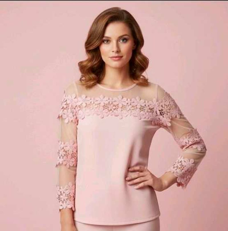 Elegant Pink Floral Lace Top💖