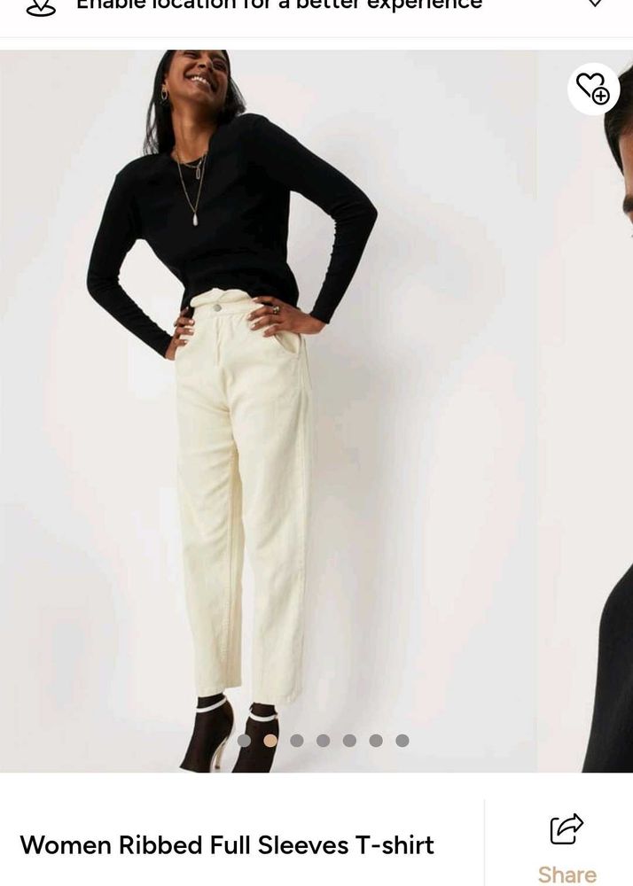 Women Ribbed Full Sleeves T-shirt - black