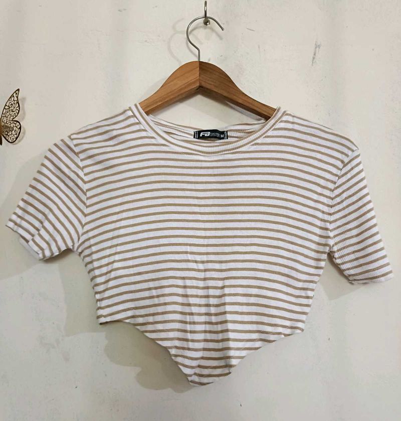 Off White Stripped Crop Top