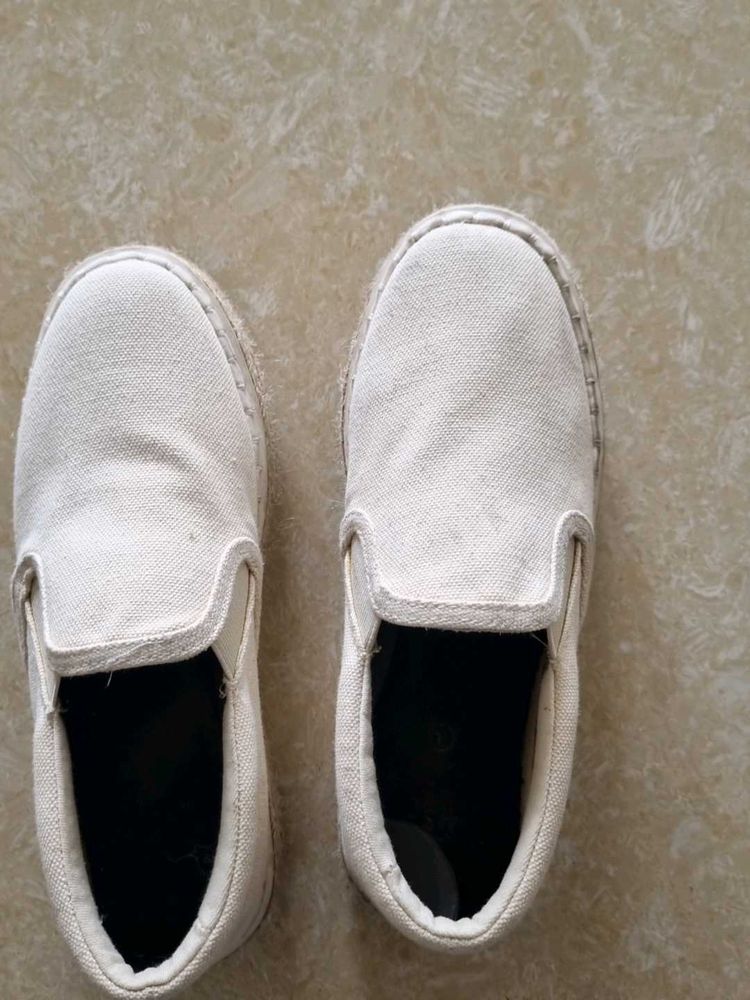 White Canvas Slip-On Shoes