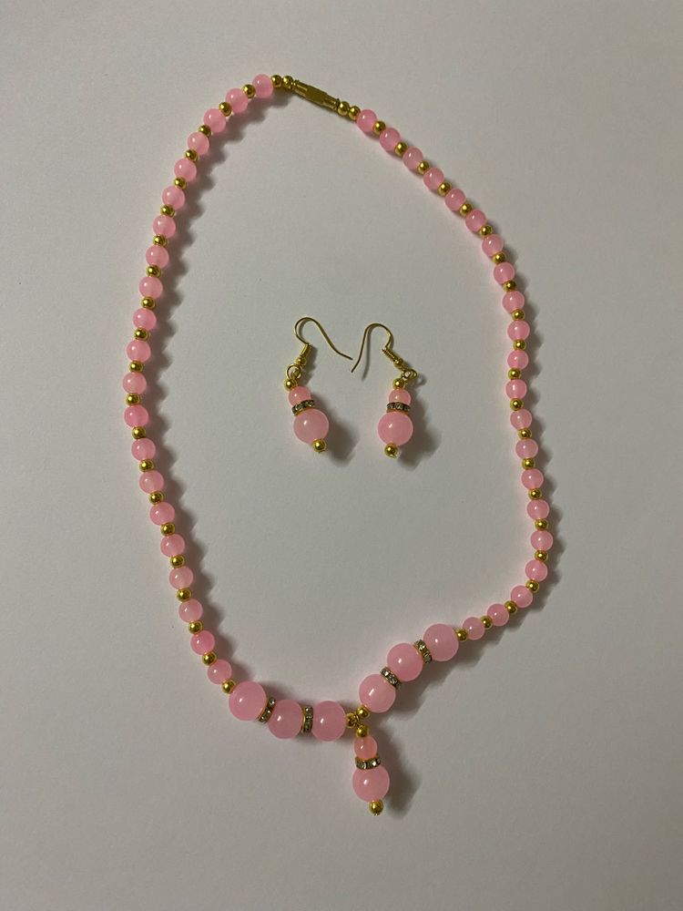 Pink Beaded Necklace &amp; Earring Set