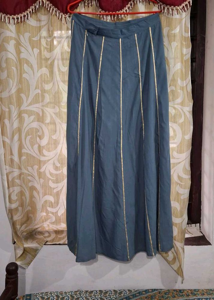 Grey A-Line Skirt with Golden Borders