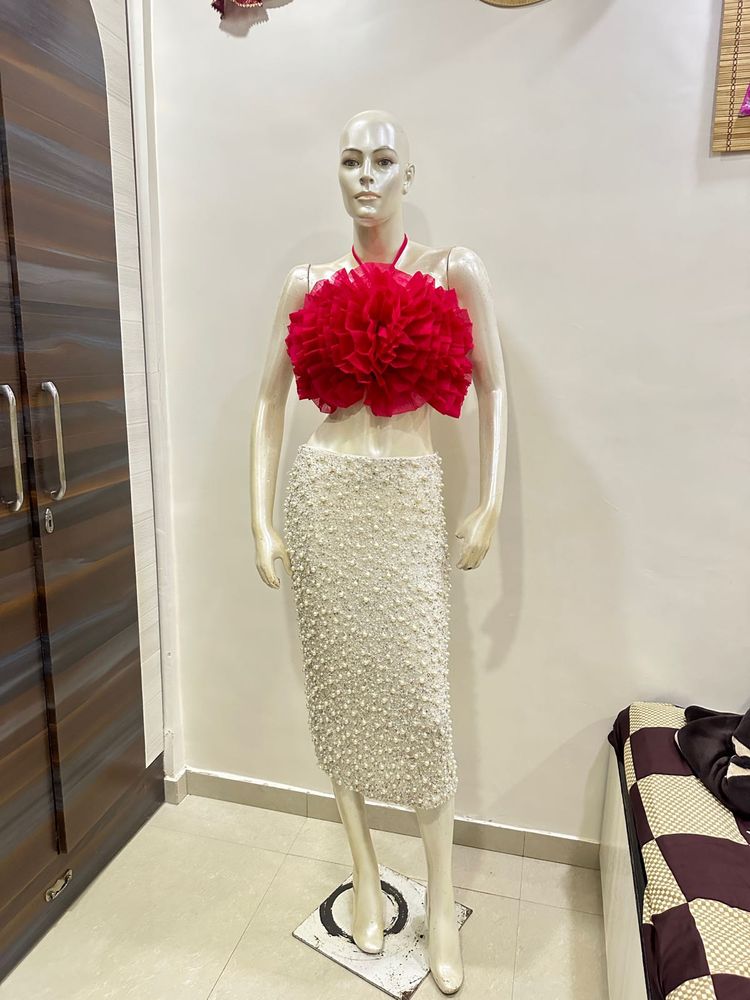 Floral Top and Pearl Skirt Set