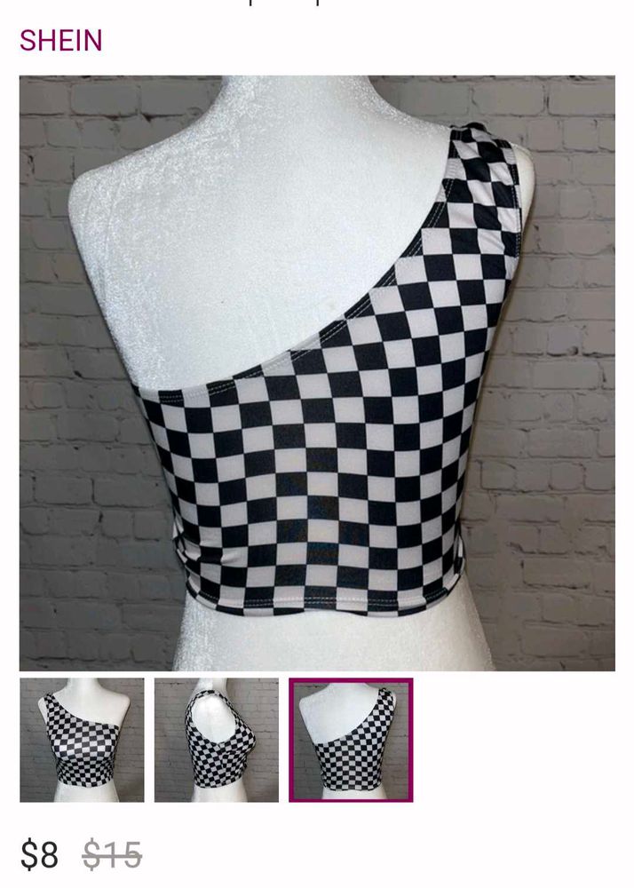 SHEIN Checkered One-Shoulder Crop Top