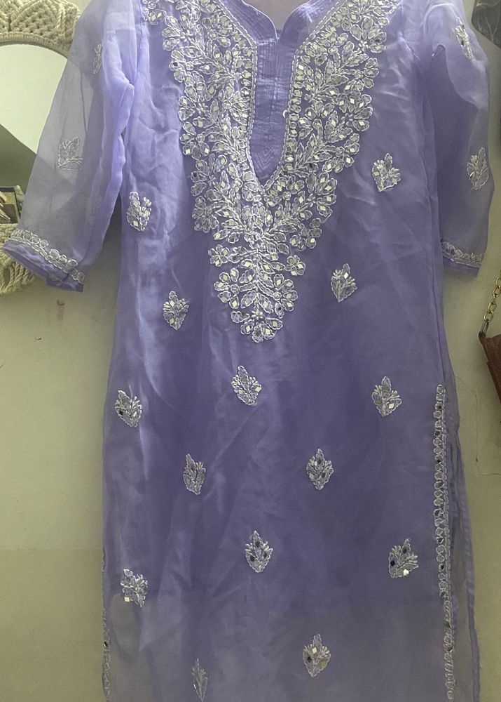Purple chikankari mirror work kurta