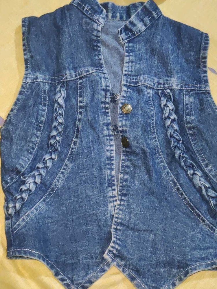 Denim Vest with Braided Detail