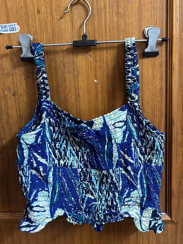Blue Scrunched Crop Top