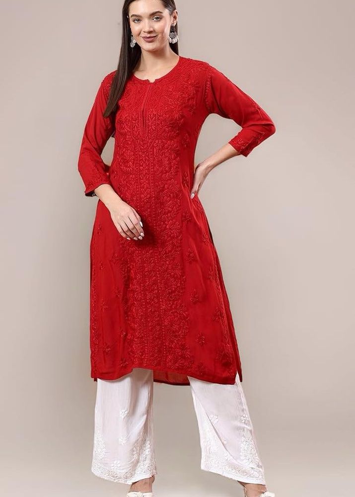 Red Embroidered Kurti