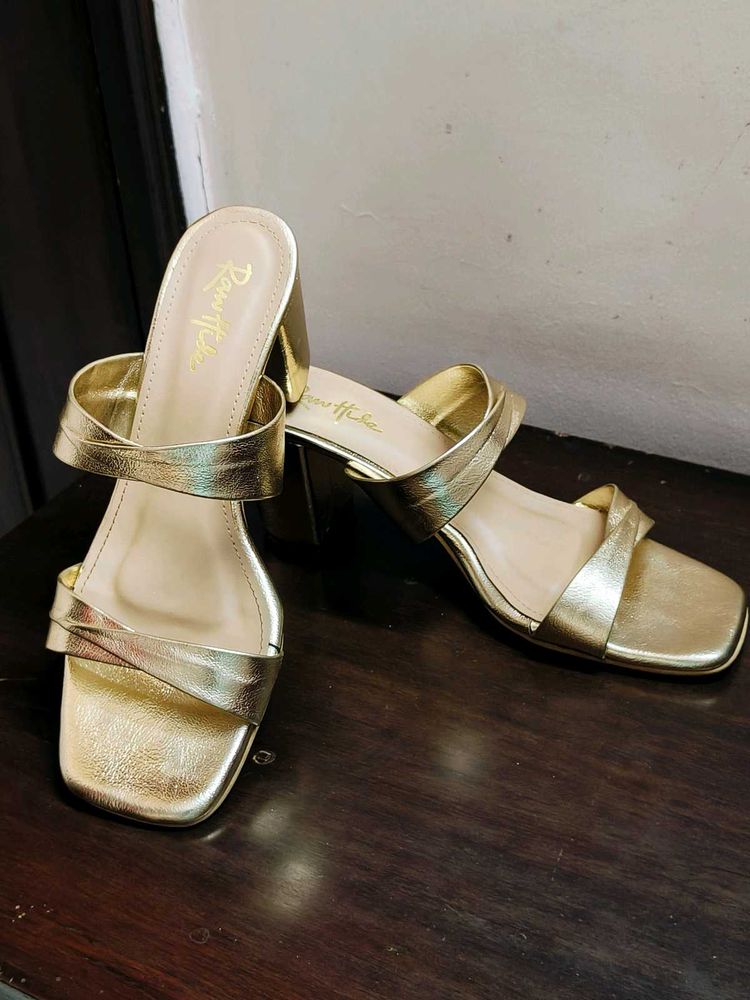Rawhide Brand Women Gold Shiny Block Heel Sandal