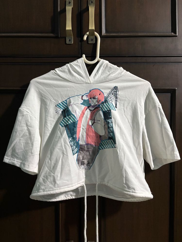 Trendy Shein X Anime Graphic Cropped Hoodie