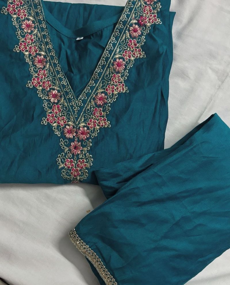 Embroidered Teal Kurta Set