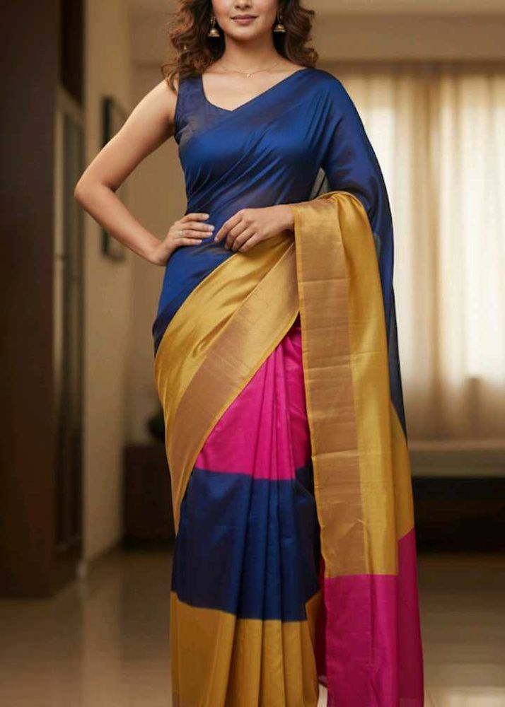 Elegant Blue &amp; Gold Saree