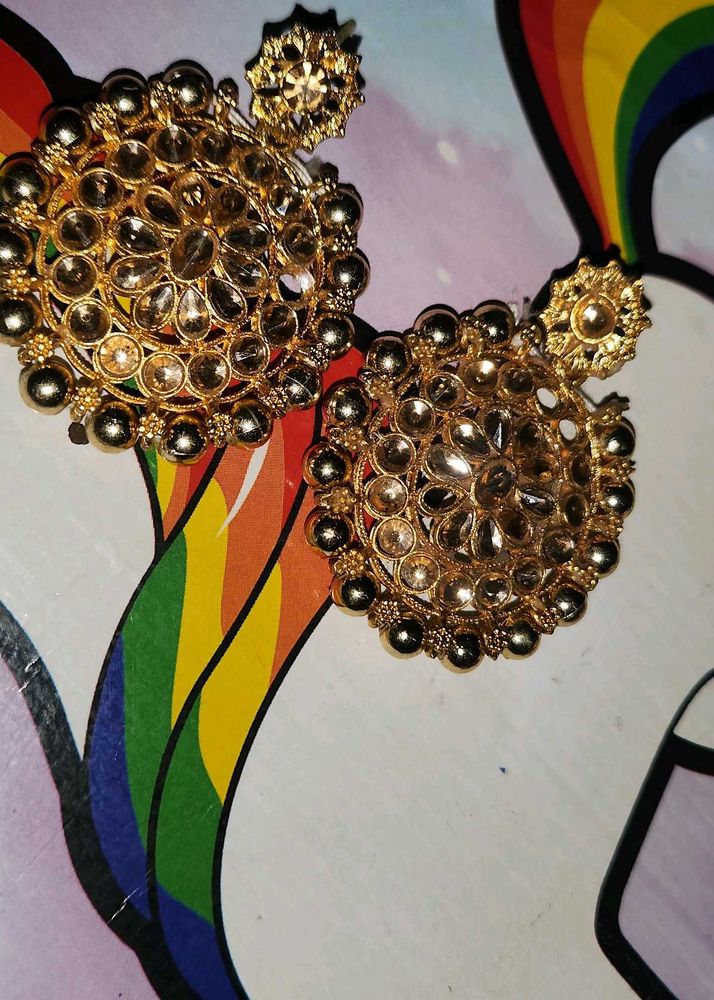 Elegant Gold-Tone Indian Earrings