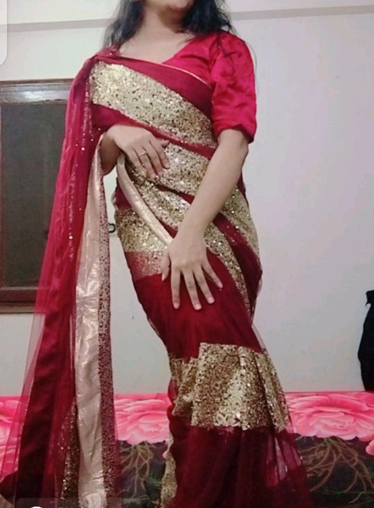 🆕Net Sequence Saree💜