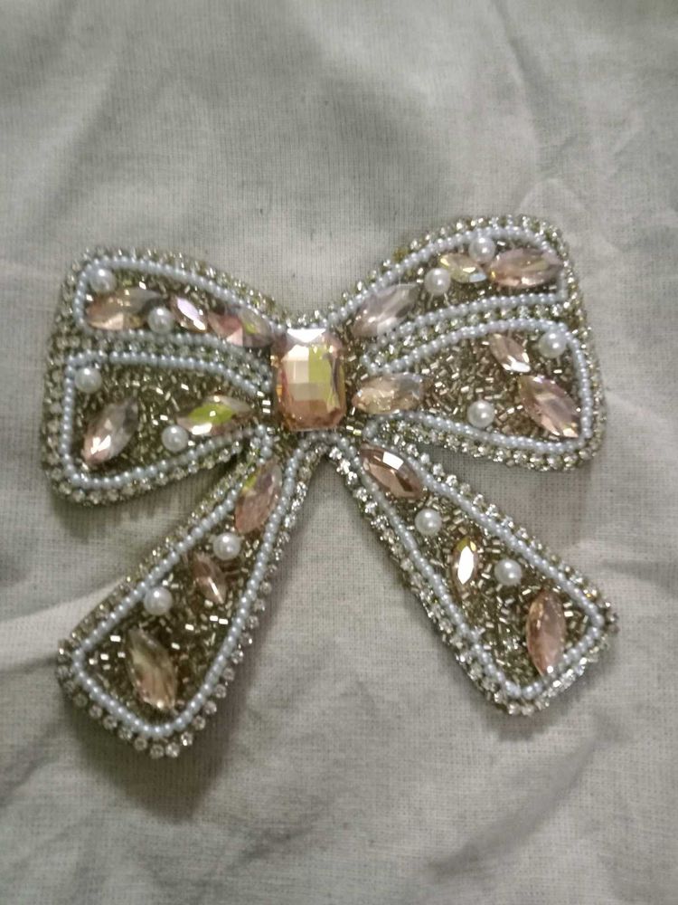 Golden Jeweled Bow Applique