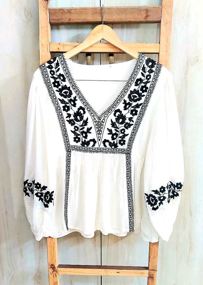 Black Embroidery Work Cotton Top Size-36