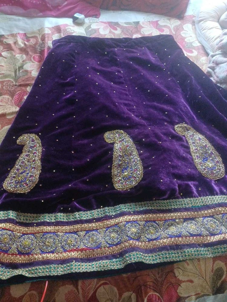 Purple Velvet Lehenga Skirt