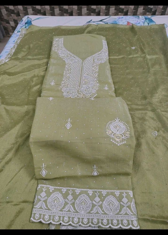 Elegant Unstitched Suit Fabric with embroidery dup