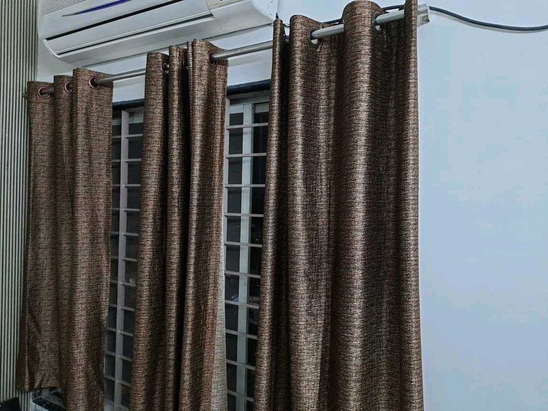 Brown Curtain Set- Silk, Elegant Window curtains