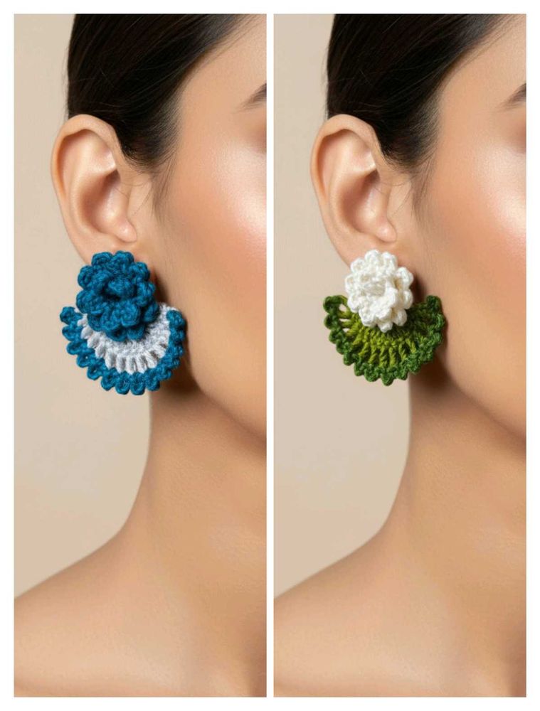 💙 💚 Crochet handmade floral Earrings