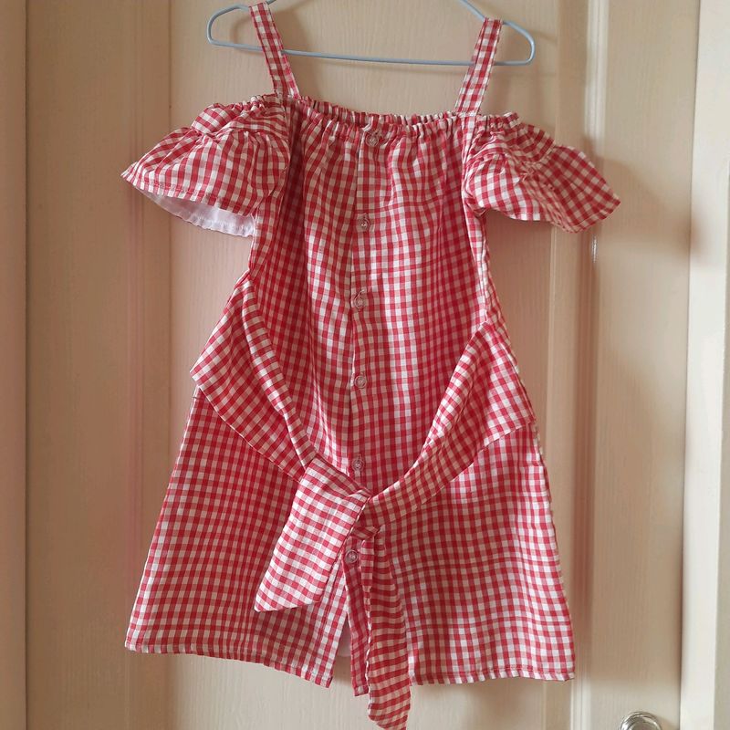 Fairies Forever Red Plaid Cold Shoulder Dress for Baby Girls