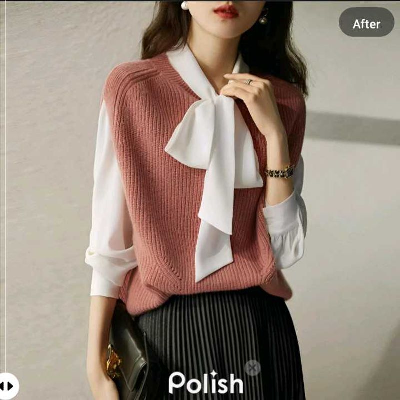 New With Tag Bow Korean Pink Shirt Sweater Pullove