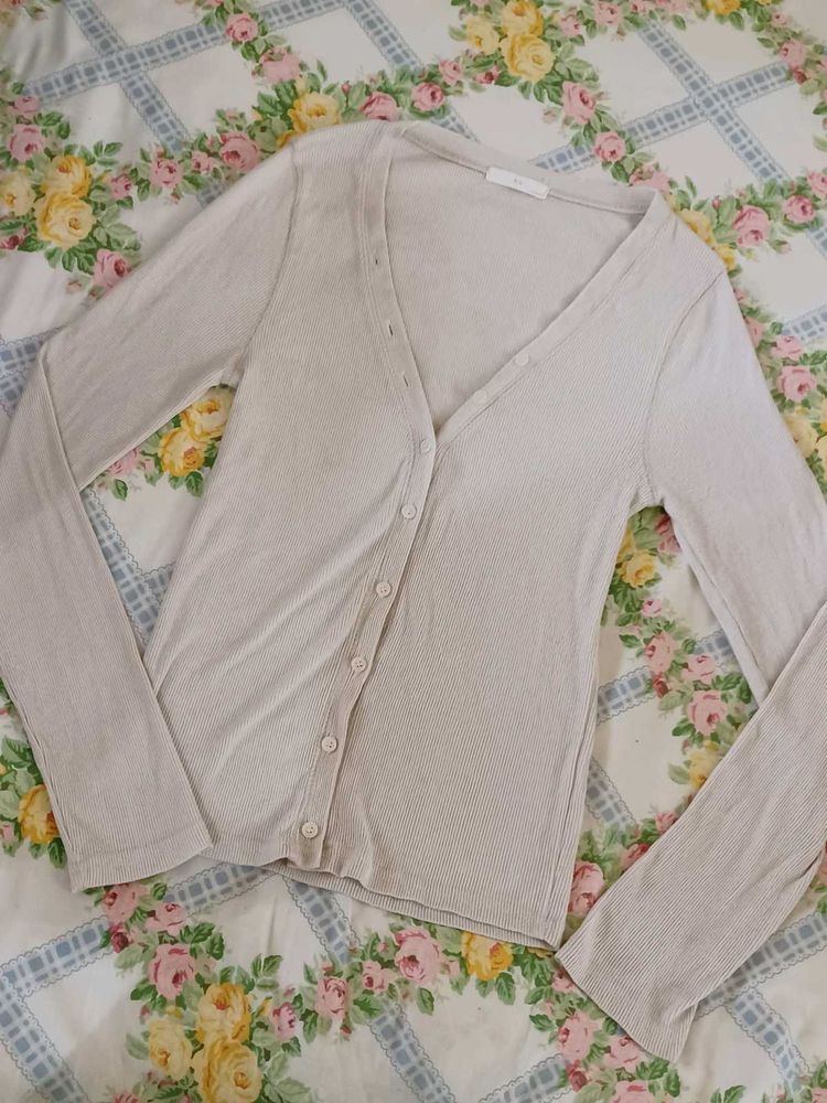 Beige  Ribbed Basic fitted Top