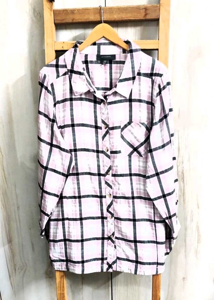Light Pink Chek Design Cotton Shirt Size-46