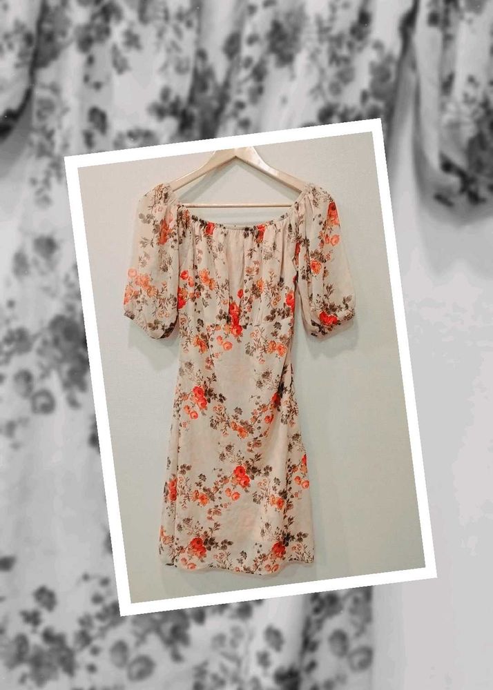 PEACH DISTY PRINTED DRESS