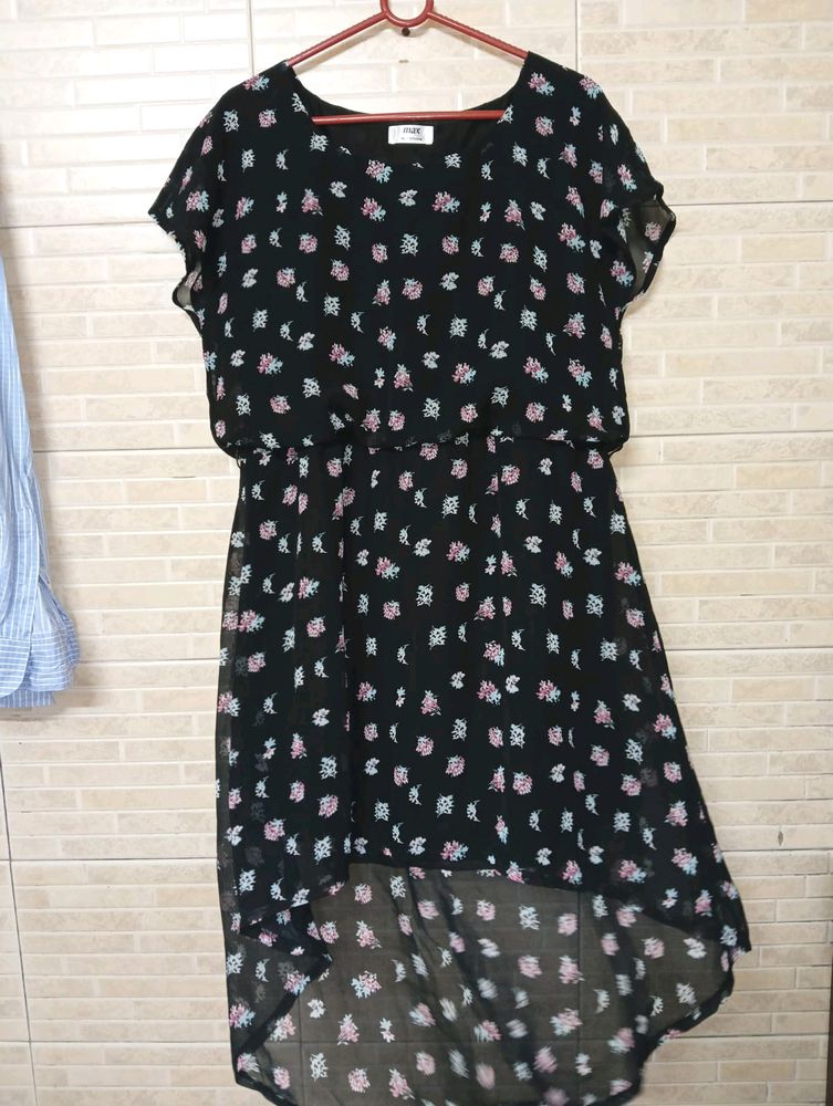 Black Floral Fit &amp; Flare A Line Dress