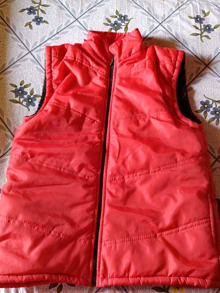 Red Sleeveless Puffer Jacket For Women