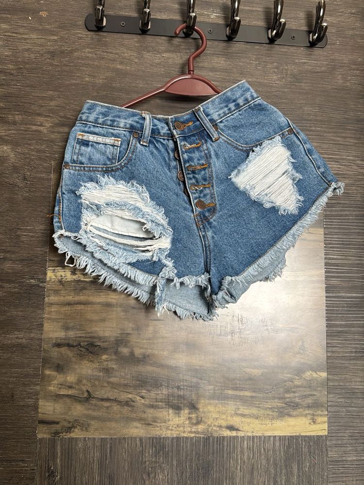 Blue Highwaist Denim Shorts