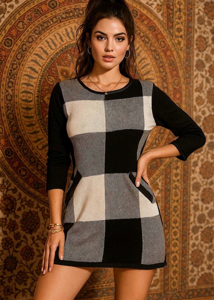 🎁Buy2 Get2 Free Checkere Long Sleeve Dress ()