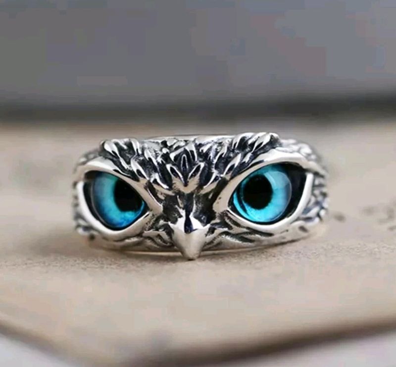 Adjustable Blue Eye-owl Stainless Steel Ring