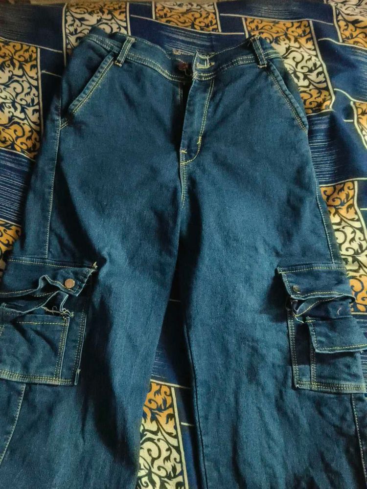 Blue Denim Cargo Pants