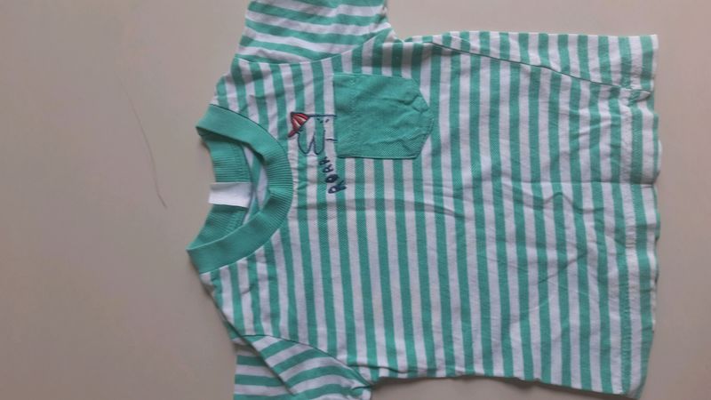 White With Sea Green Half Tshirt
