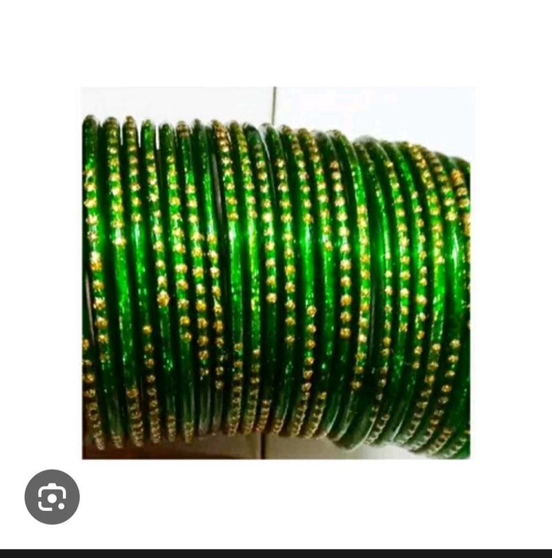 Green &amp; Gold Glass Bangles
