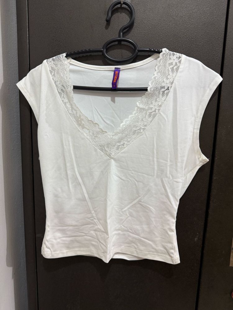 White Lace Trim Top