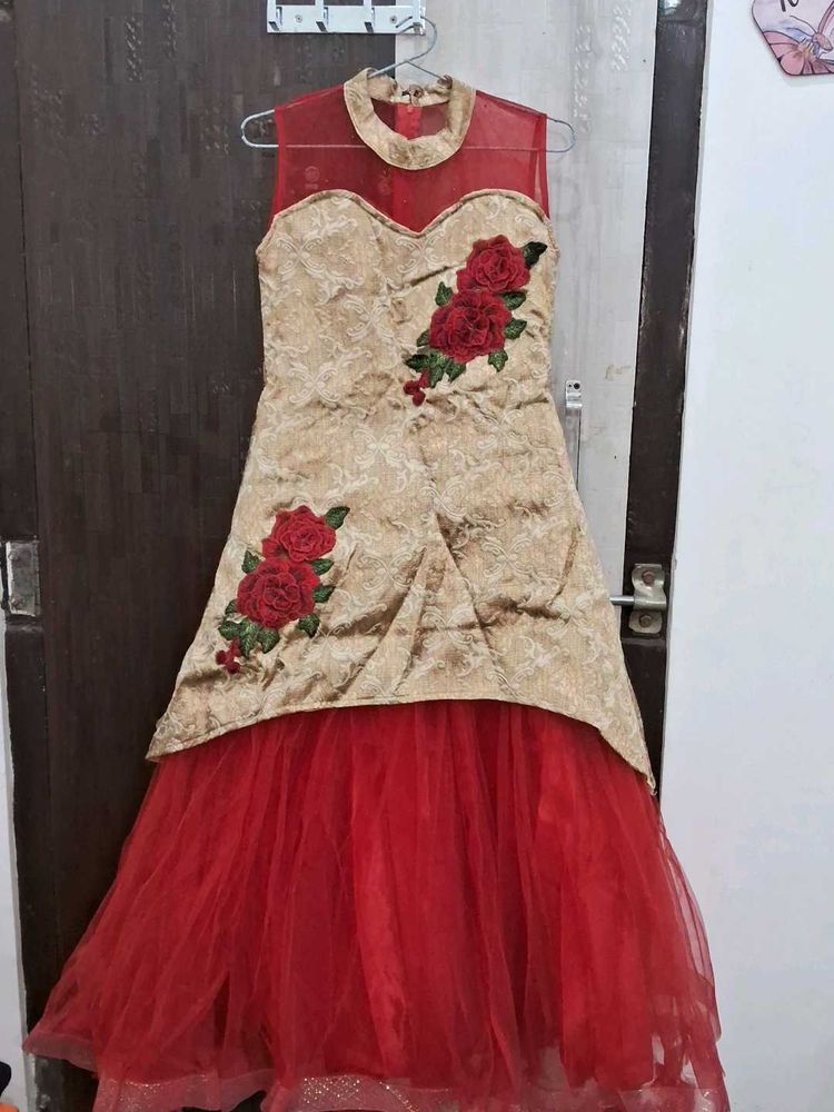 Elegant Red &amp; Gold Party Dress