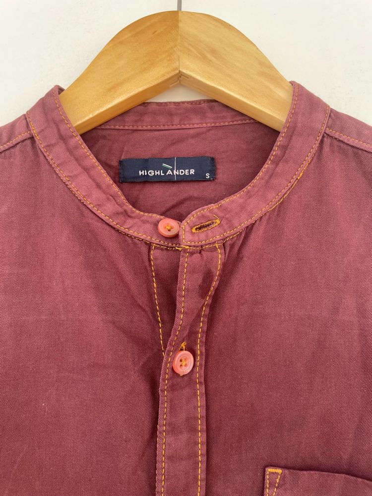 Highlander Maroon Band Collar Shirt
