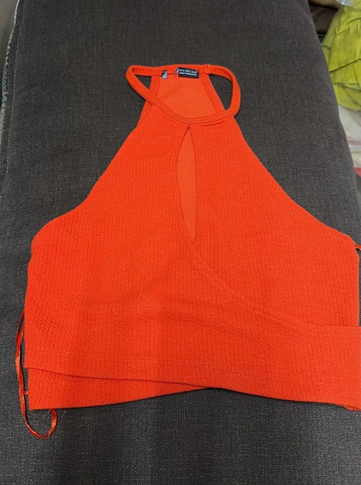Orange Halter Neck Crop Top