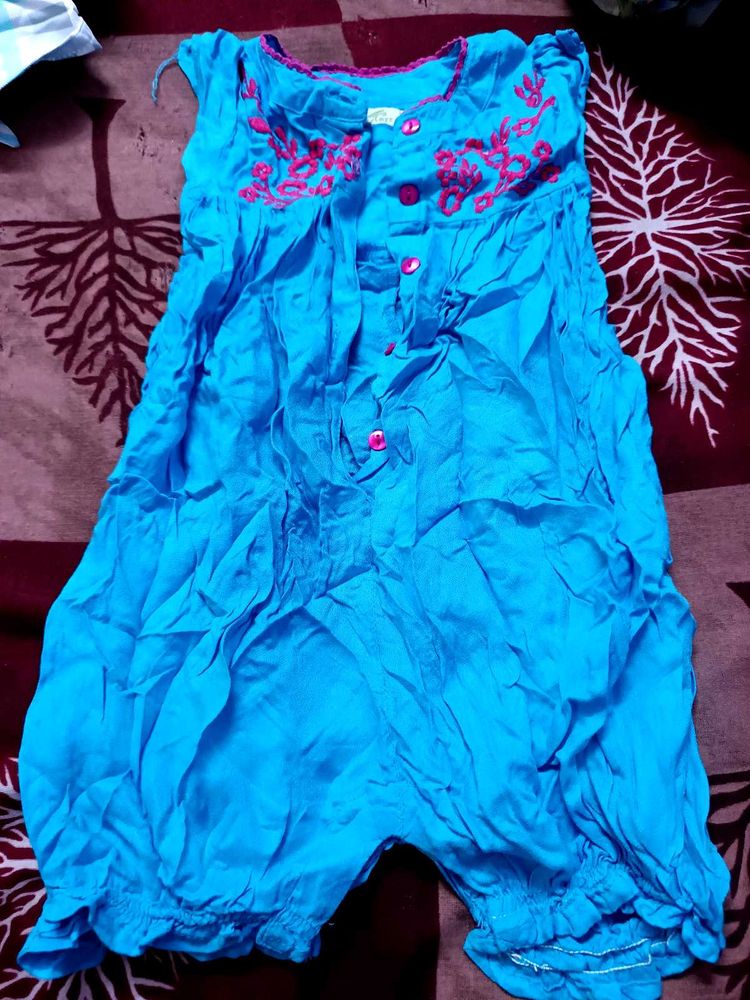 Blue Embroidered Baby Romper