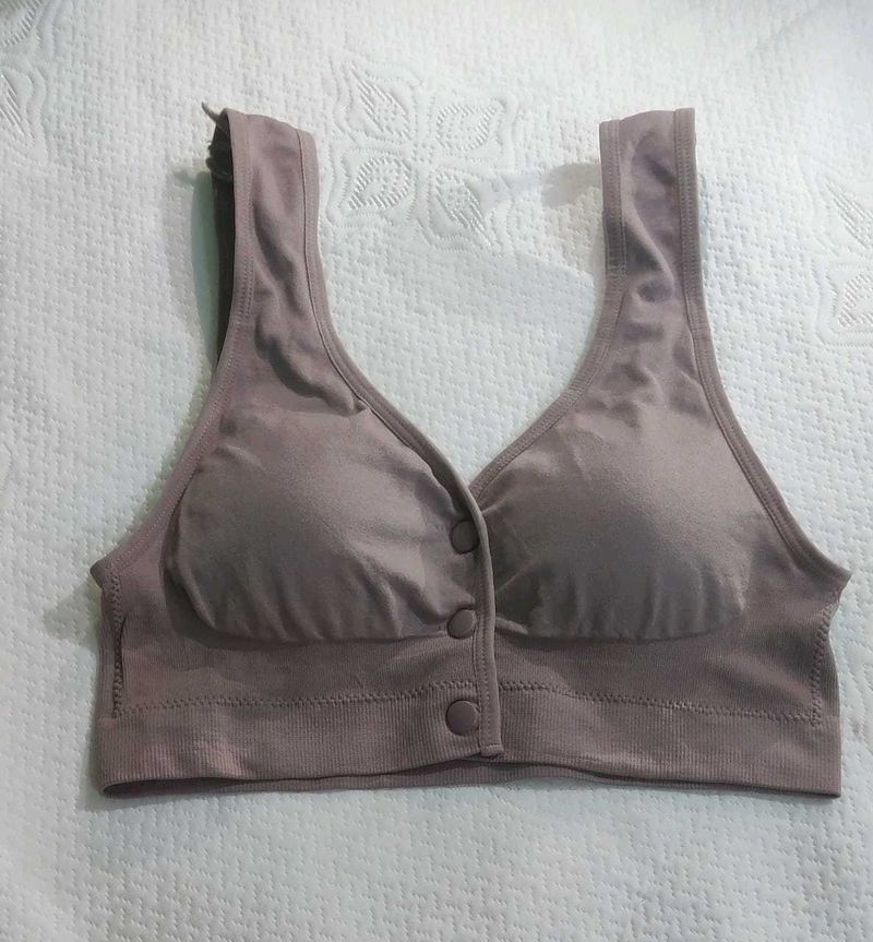 Button Front Comfort Bra – Wide Strap, Non-Wired,