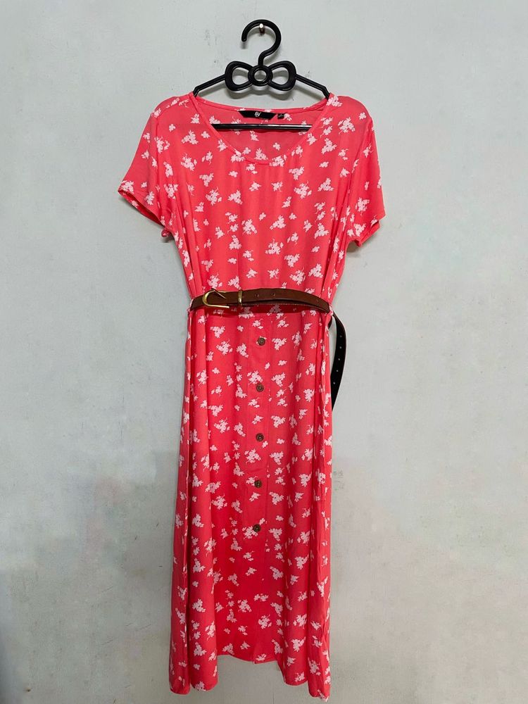 Coral Floral Midi Dress